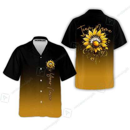 Custom Bowling Jersey Polo Shirt, Sunflower Bowling Pin Gradient Background, Custom Bowling Jersey Team Shirt For Players With Name and Team Name