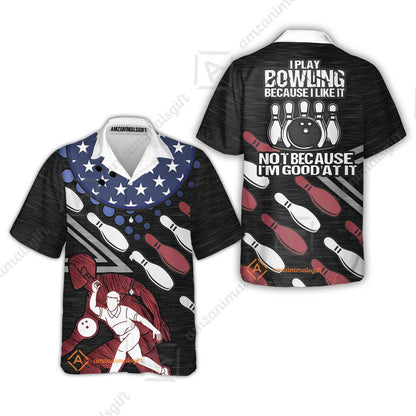 Customized Bowling Polo Shirt - I Play Bowling Because I Like It , American Flag Bowling Team Jersey Polo Shirts - Bowling Team Uniforms Jerseys