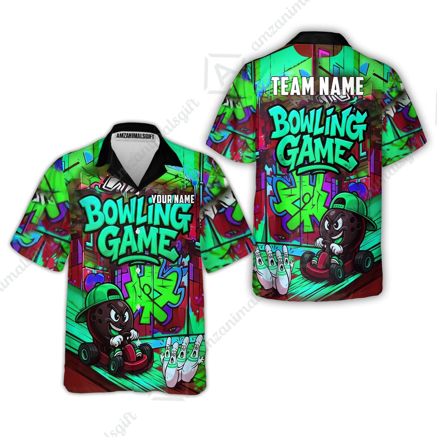 Custom Bowling Jersey Polo Shirt, Street Graffiti Go Kart Ball, Custom Bowling Jersey Team Shirt For Players With Name and Team Name