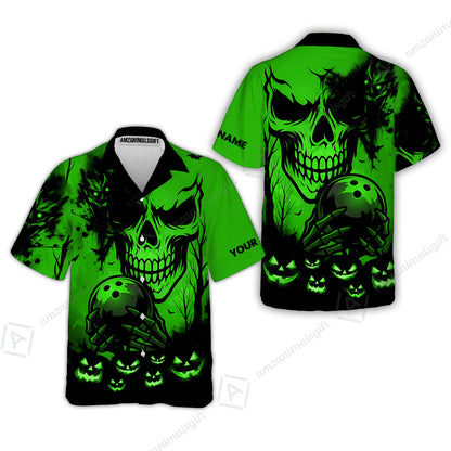 Custom Bowling Jersey Polo Shirt, Pumpkins Skull Halloween, Custom Bowling Jersey Team Shirt For Players With Name & Team Name