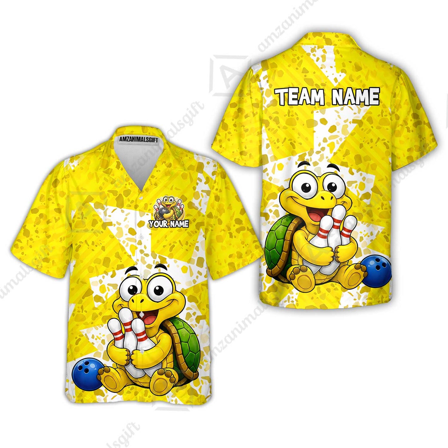 Custom Bowling Jersey Polo Shirt, Cute Turtle Holding Pins, Personalized Name And Team Name