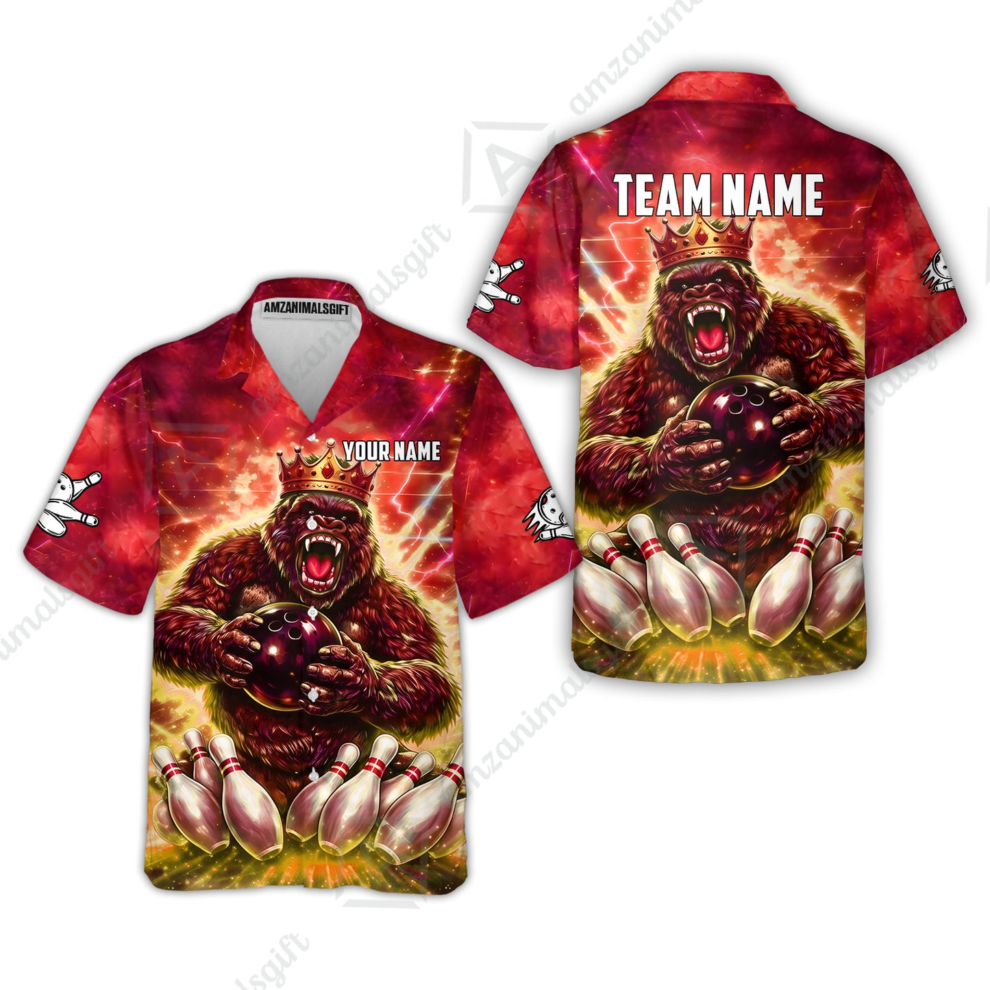 Custom Bowling Jersey Polo Shirt, King Gorilla Holding Bowling Ball, Custom Bowling Jersey Team Shirt For Players With Name & Team Name