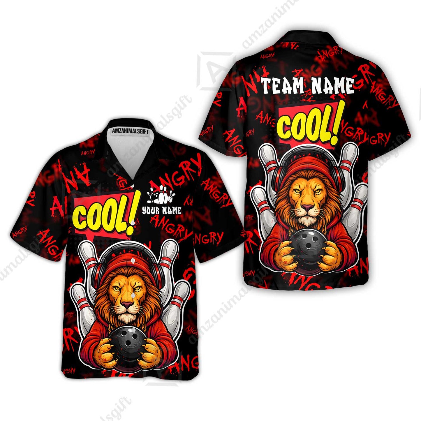 Custom Bowling Jersey Polo Shirt, Cool Lion Holding Ball, Personalize Name and Team Name