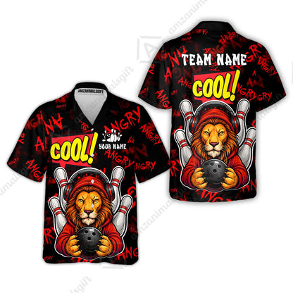Custom Bowling Jersey Polo Shirt, Cool Lion Holding Ball, Personalize Name and Team Name