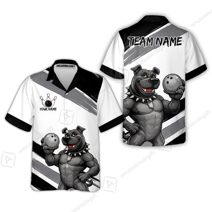 Custom Bowling Jersey Polo Shirt, Pitbull Hold Bowling Ball, Custom Bowling Jersey Team Shirt For Players With Name & Team Name