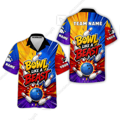Custom Bowling Jersey Polo Shirt, Comic Pop Art Beast Mode Blast, Custom Bowling Jersey Team Shirt For Players With Name and Team Name