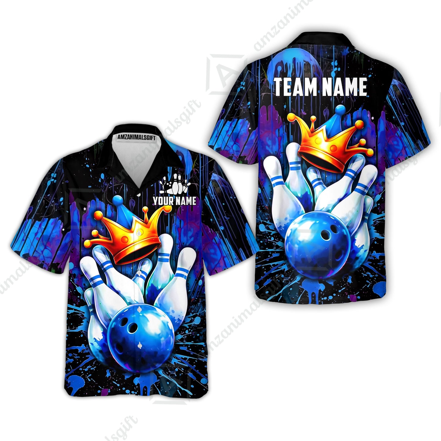 Custom Bowling Jersey Polo Shirt, Neon King Crown, Custom Bowling Jersey Team Shirt For Players With Name and Team Name