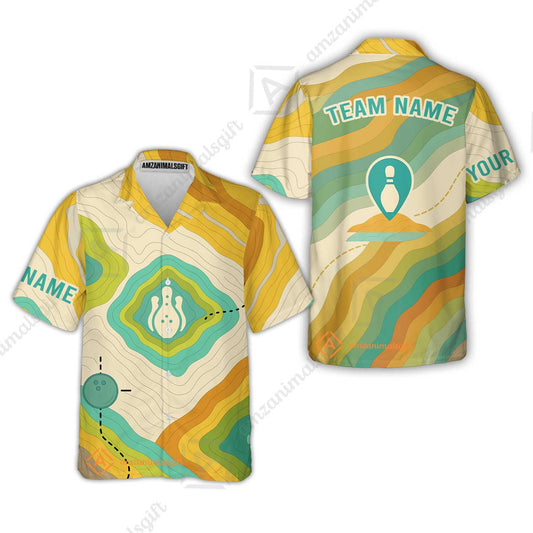 Customized Vintage Bowling Hawaiian Shirt, Topographic Map Trail Style Hawaiian Shirt For Bowling Team, Bowlers