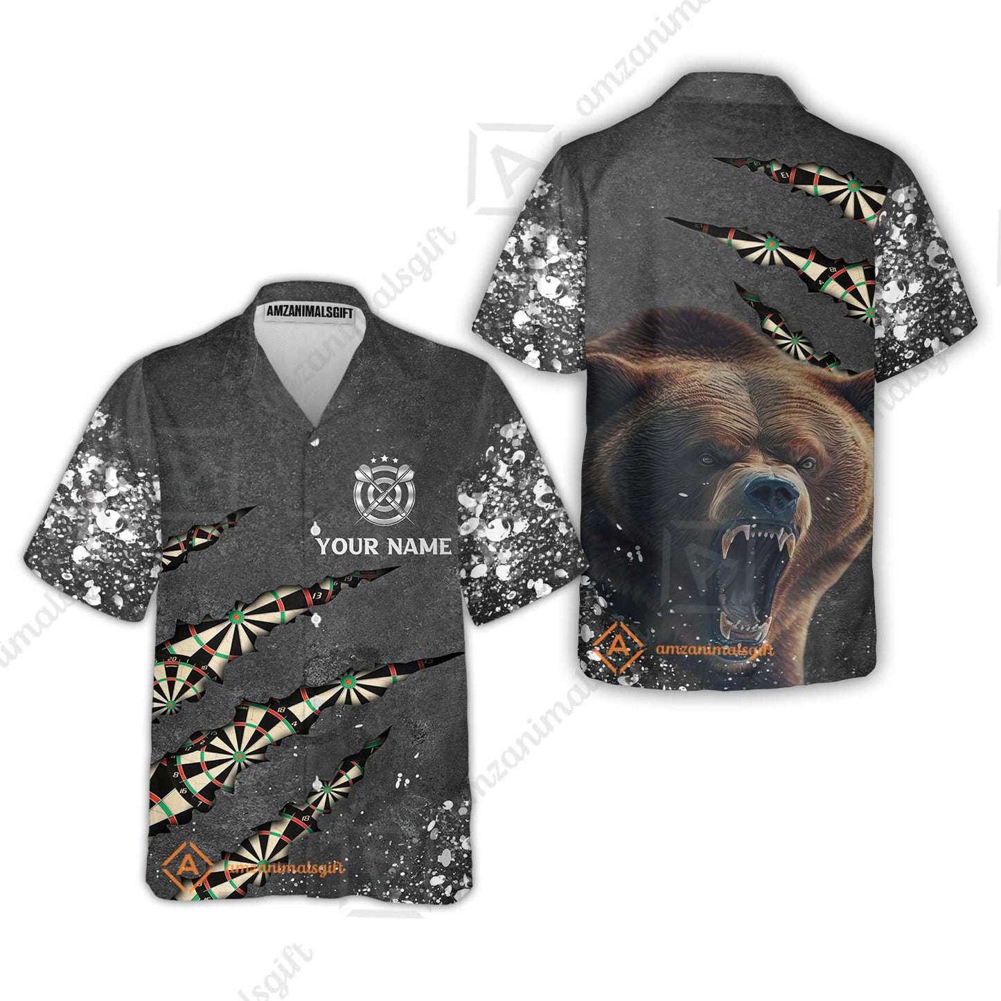 Darts Customized Name Hawaiian Shirt, Darts Paints Splash, Personalized Name Bear Hawaiian Shirt- Perfect Gift For Darts Lovers, Darts Players