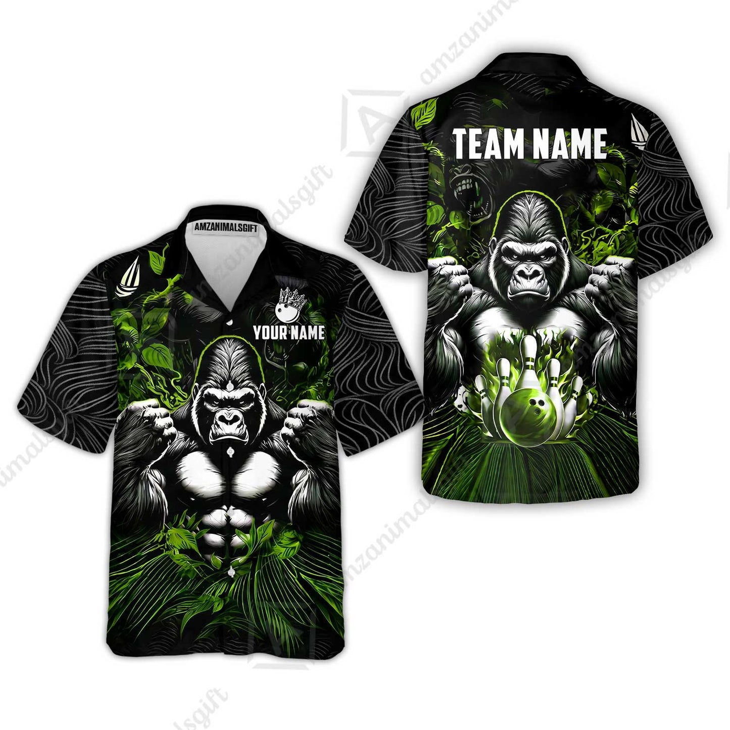 Custom Bowling Jersey Polo Shirt, Furious Gorilla Mascot, Custom Bowling Jersey Team Shirt For Players With Name & Team Name
