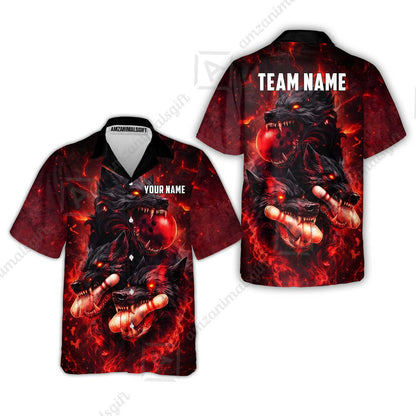 Custom Bowling Jersey Polo Shirt, Dark Fantasy Hellfire Werewolf, Custom Bowling Jersey Team Shirt For Players With Name & Team Name