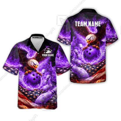 Custom Bowling Jersey Polo Shirt, Patriotic Blue Fire Eagle, Custom Bowling Jersey Team Shirt For Players With Name and Team Name