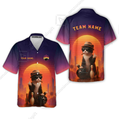 Custom Gangster Cat Bowling Jersey Polo Shirt, Custom Gangster Cat Bowling Jersey Team Shirt For Players With Name & Team Name