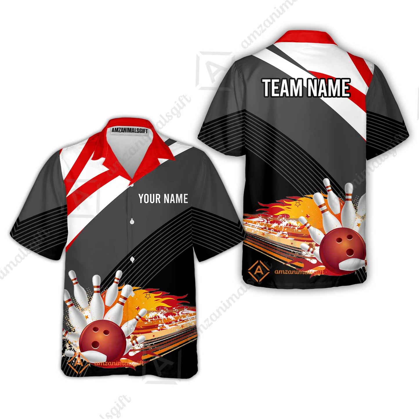 Custom Black and Red Flame Bowling Team Jersey Polo Shirts, Bowling Team Uniforms Jerseys, Personalized Name And Team Name