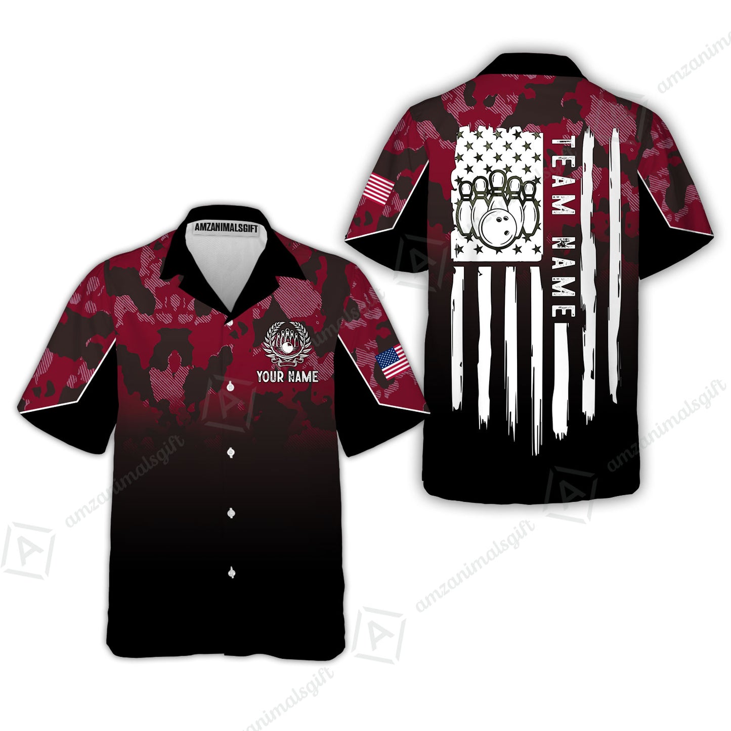 Custom Bowling Jersey Polo Shirt, Tactical Camo Patriotic Flag, Custom Bowling Jersey Team Shirt For Players With Name and Team Name