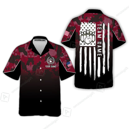 Custom Bowling Jersey Polo Shirt, Tactical Camo Patriotic Flag, Custom Bowling Jersey Team Shirt For Players With Name and Team Name