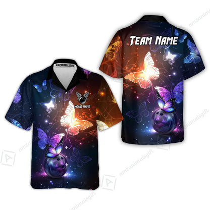 Custom Bowling Jersey Polo Shirt, Magical Glowing Butterfly Galaxy Pattern, Custom Bowling Jersey Team Shirt For Players With Name & Team Name