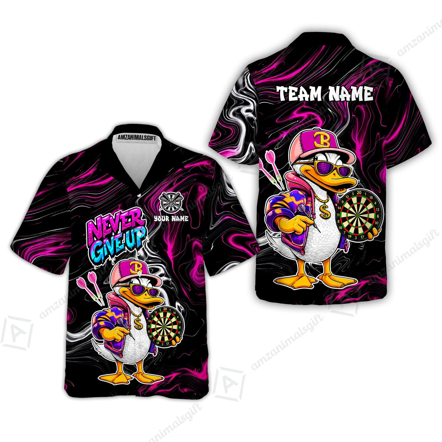 Customized Darts Team Jersey, Duck Never Give Up, Personalized Darts Name And Team Name