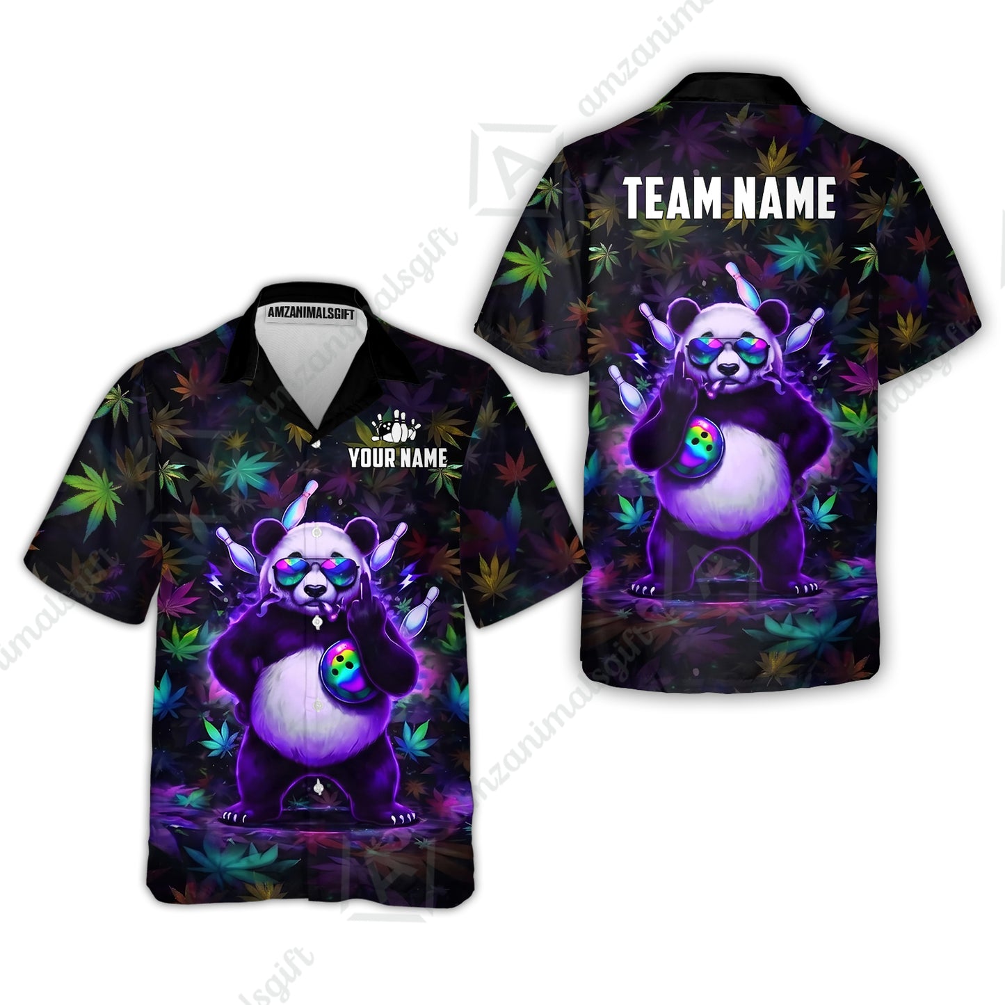 Custom Bowling Jersey Polo Shirt, Badass Stoner Panda & Psychedelic Leaves, Custom Bowling Jersey Team Shirt For Players With Name & Team Name