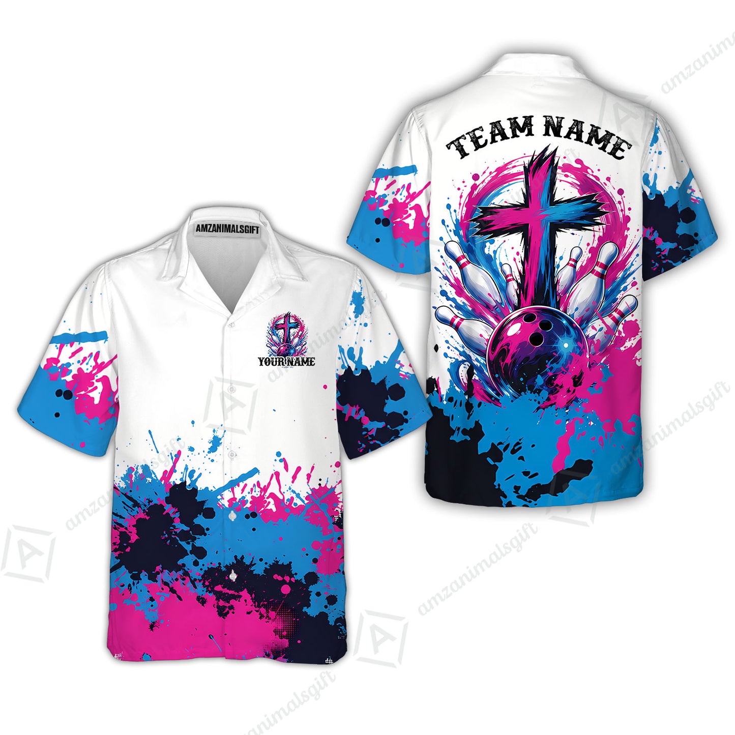 Custom Bowling Jersey Polo Shirt, Splash Pain Bowling Cross Colorful, Custom Bowling Jersey Team Shirt For Players With Name & Team Name