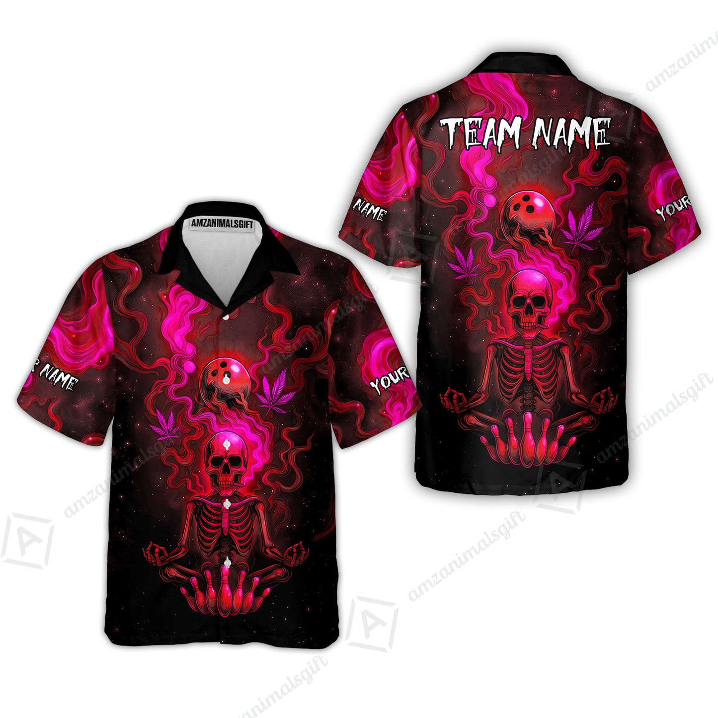Custom Bowling Team Unisex Polo Shirt, Neon Skull CNB Bowling Custom Shirt Featuring Personalized Name and Team Name