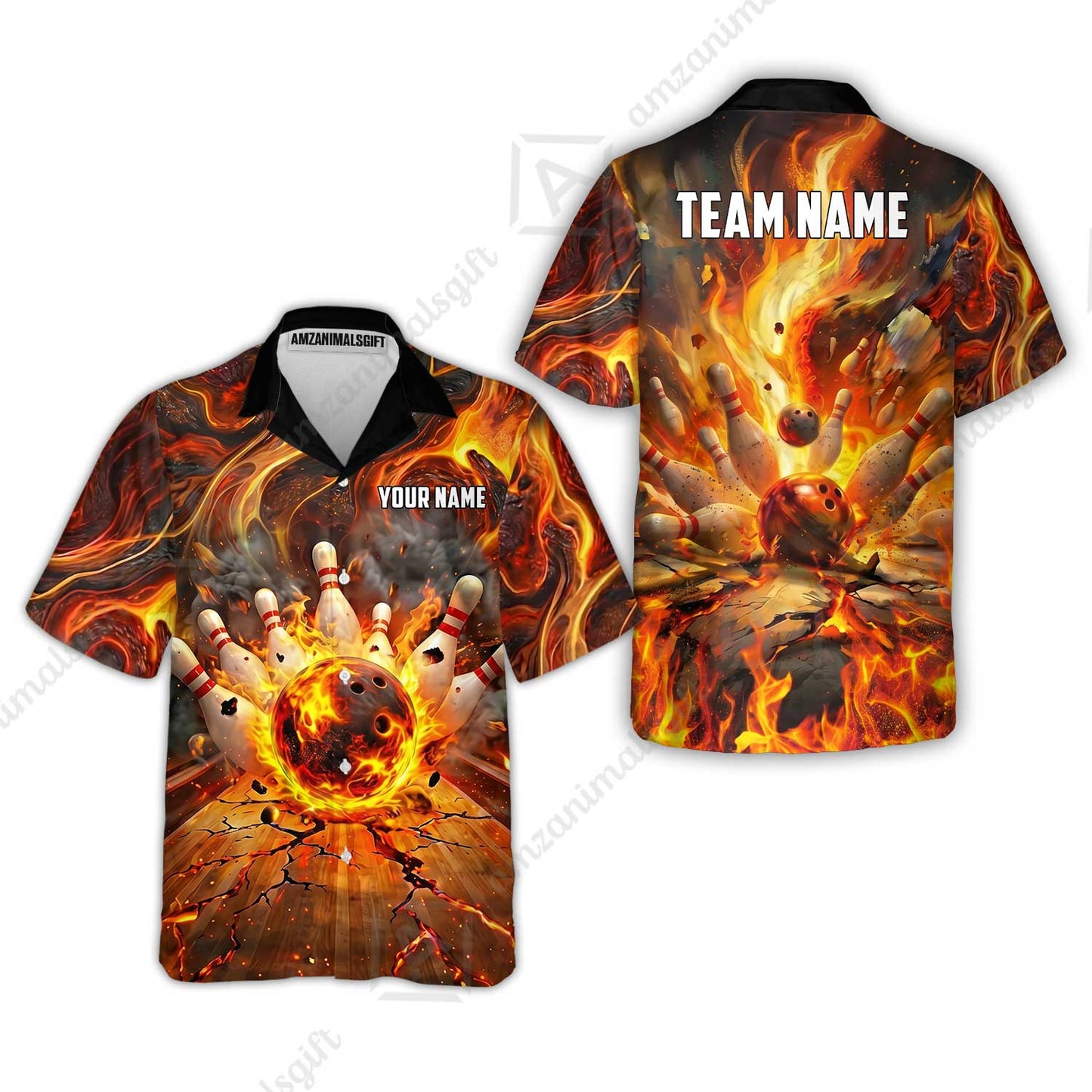 Custom Bowling Jersey Polo Shirt, Fiery Inferno Strike, Custom Bowling Jersey Team Shirt For Players With Name and Team Name