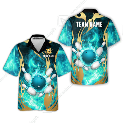 Custom Bowling Jersey Polo Shirt, Abyssal Fire & Golden Flames, Custom Bowling Jersey Team Shirt For Players With Name & Team Name