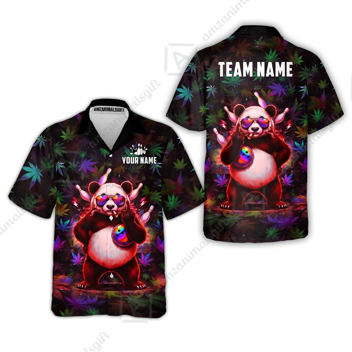 Custom Bowling Jersey Polo Shirt, Badass Stoner Panda & Psychedelic Leaves, Custom Bowling Jersey Team Shirt For Players With Name & Team Name