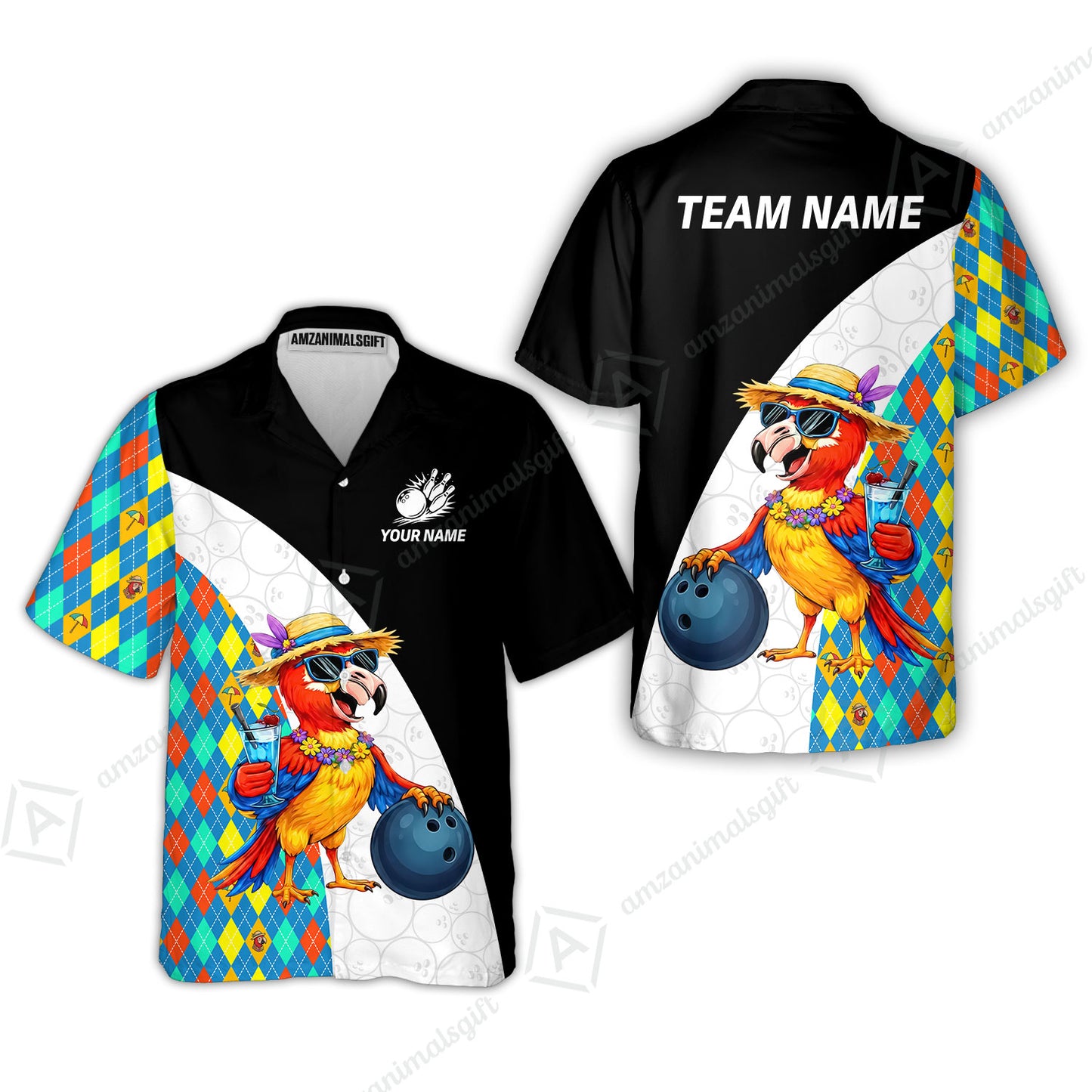 Custom Bowling Jersey Polo Shirt, Tropical Parrot Beach Party, Custom Bowling Jersey Team Shirt For Players With Name and Team Name