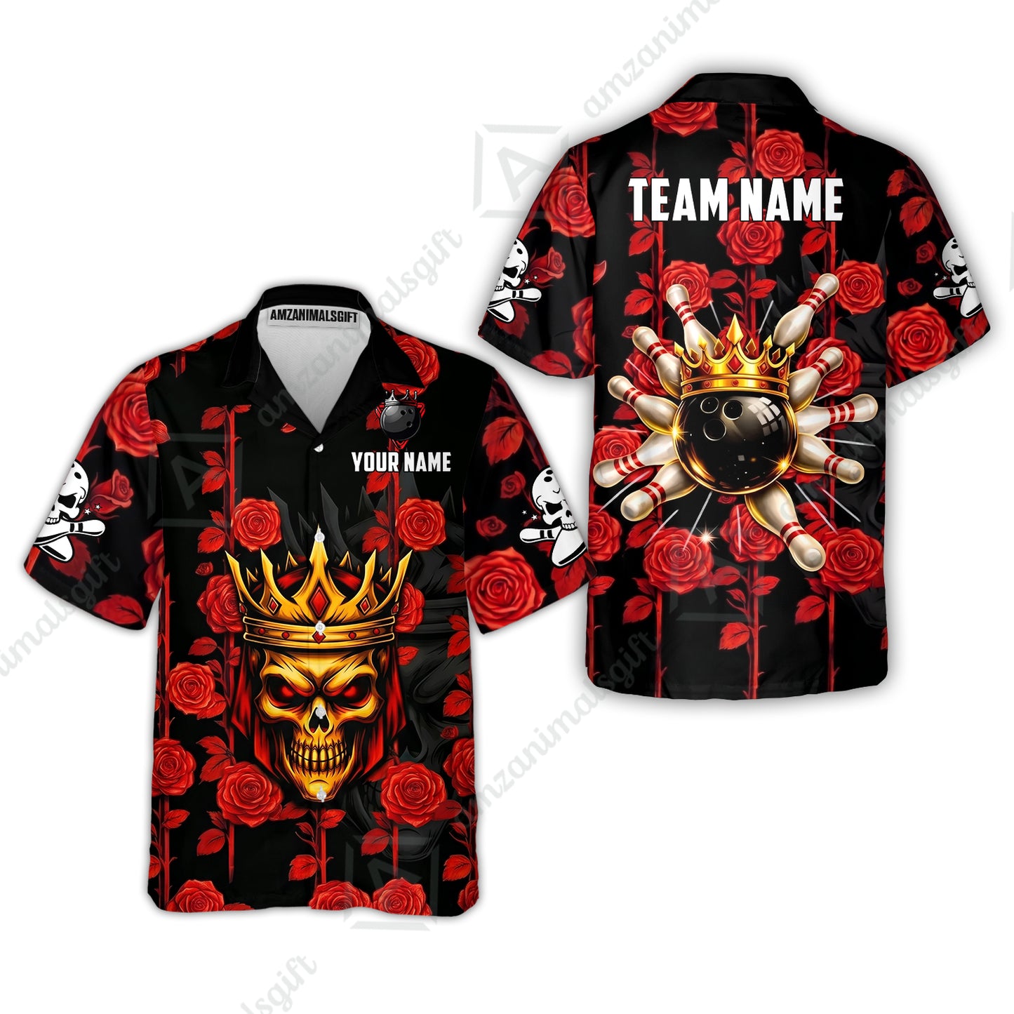 Custom Bowling Jersey Polo Shirt, Royal Skull Bowling, Custom Bowling Jersey Team Shirt For Players With Name & Team Name