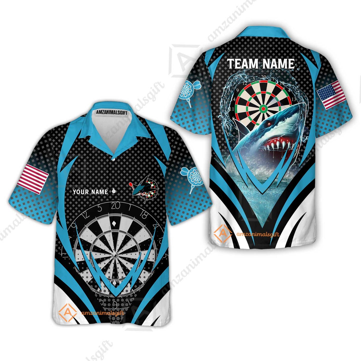 Custom Blue Dartboard Darts Team Jersey Polo Quarter-Zip Shirts, Customized Name Team Name Darts Team Jerseys Uniform