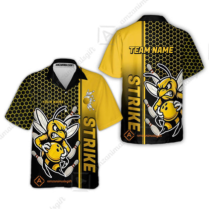 Custom Bowling Team Jersey, Bowling Honeycomb Angry Bee Strike Polo Quarter-Zip Shirts, Bowling Uniforms Jerseys, Personalized Name And Team Name