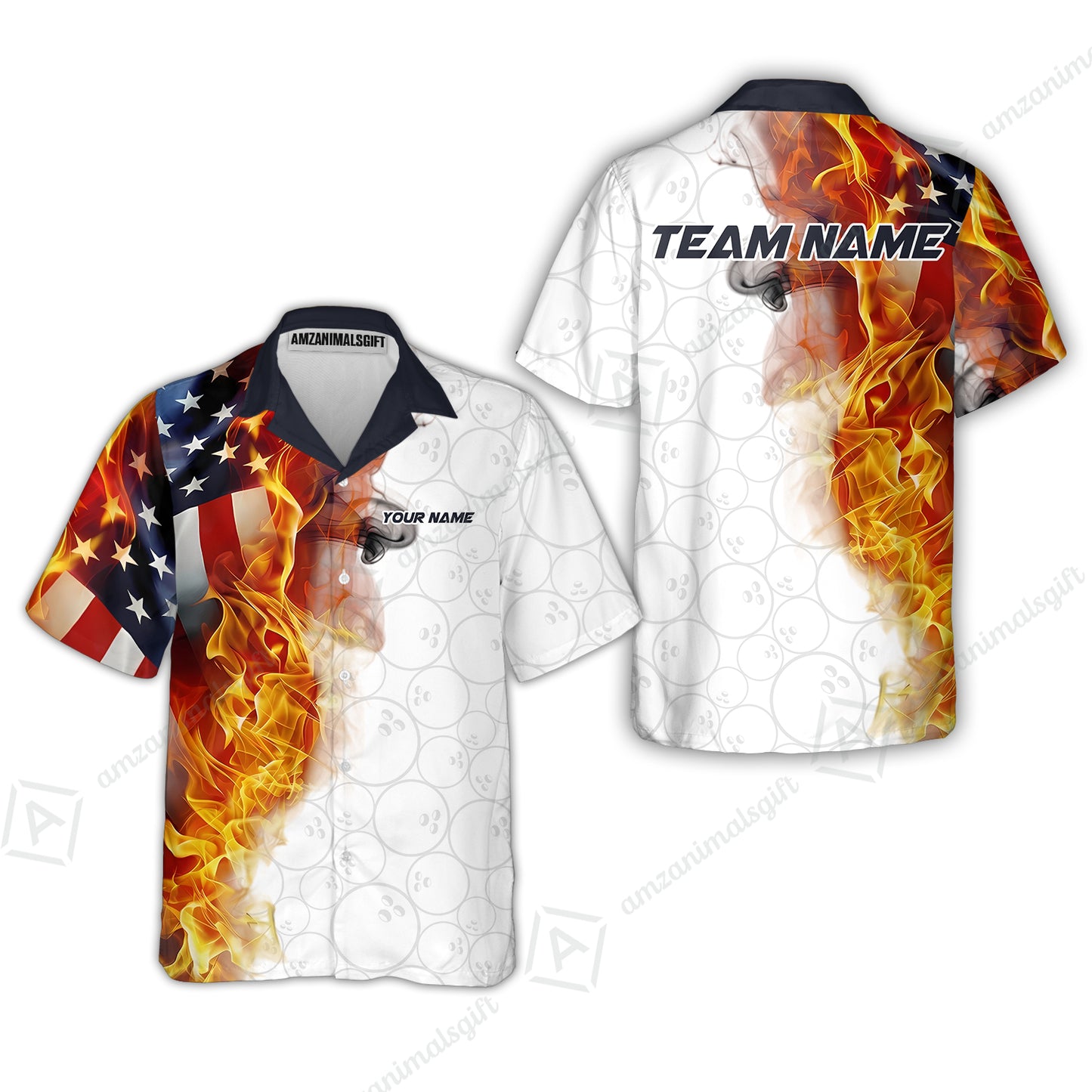 Custom Bowling Jersey Polo Shirt, Flaming USA Flag Graphic Bowling, Custom Bowling Jersey Team Shirt For Players With Name & Team Name
