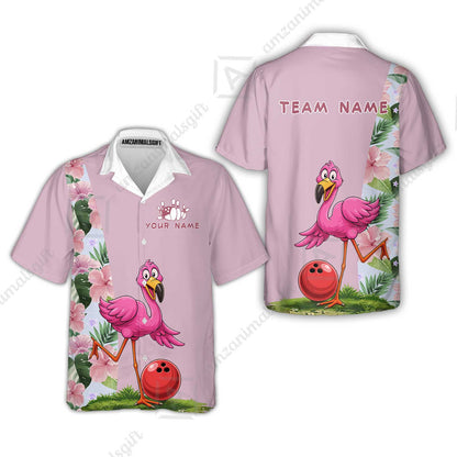 Custom Bowling Jersey Polo Shirt, Tropical Pink Flamingo Floral, Custom Bowling Jersey Team Shirt For Players With Name and Team Name