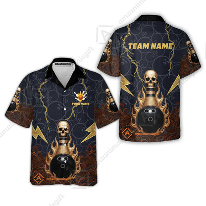 Custom Bowling Team Unisex Polo Shirt, Thunder Skull Strike Personalized Team Shirt, Custom Name and Team Name for Bowlers