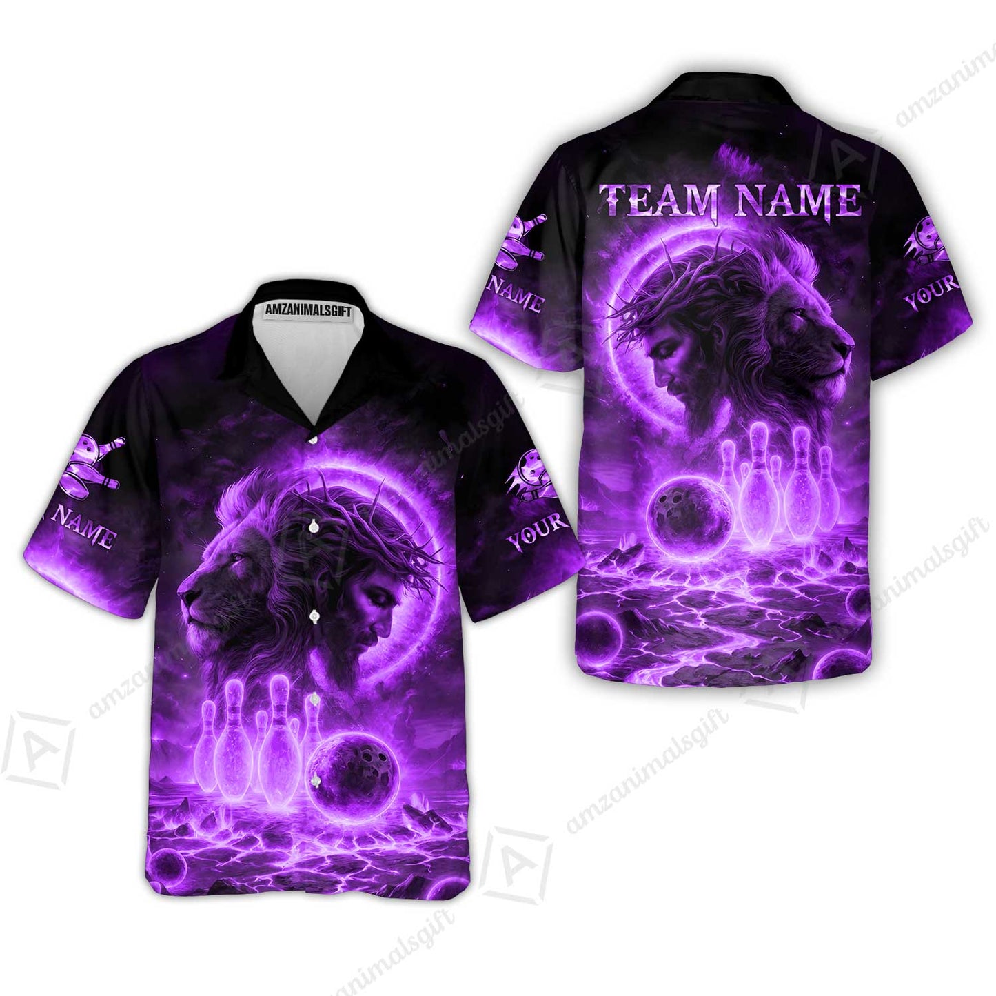 Custom Bowling Team Short Sleeve Men Polo Shirt, Flame The Lion OF Judah With Bowling, Custom Name and Team Name for Bowlers
