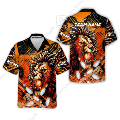 Custom Bowling Team Jerseys Shirts, Bowling uniforms Ball & Pins Lion Pattern Personalized Name And Team Name