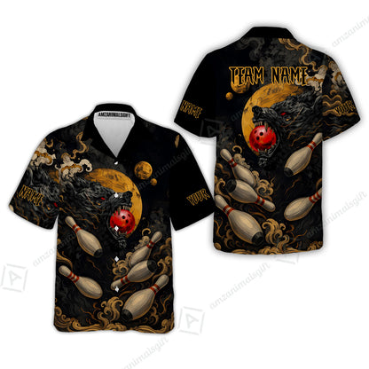 Custom Bowling Jersey Polo Shirt, Bowling And Pin Wolf Moon Smoke Japan Style, Personalize Name and Team Name