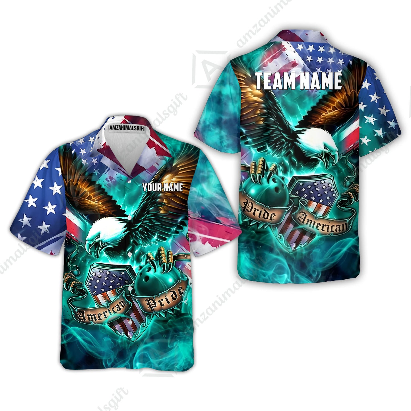 Custom Bowling Jersey Polo Shirt, American Pride Eagle, Personalized Name & Team Name