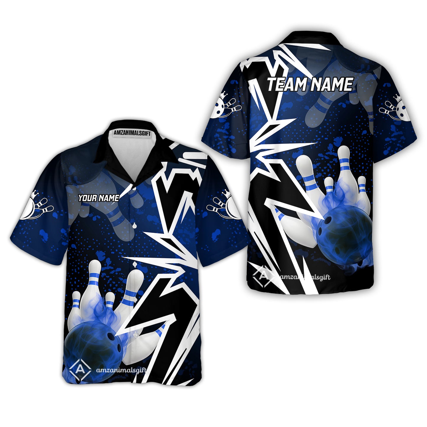 Customized Bowling Polo, Bowling And Pins Smoke Multicolor Option Customized Name And Team Zipper Polo Jerseys Shirts