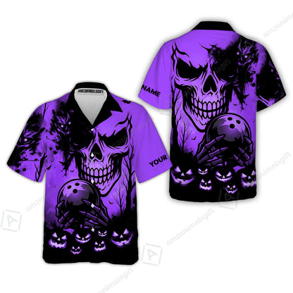 Custom Bowling Jersey Polo Shirt, Pumpkins Skull Halloween, Custom Bowling Jersey Team Shirt For Players With Name & Team Name