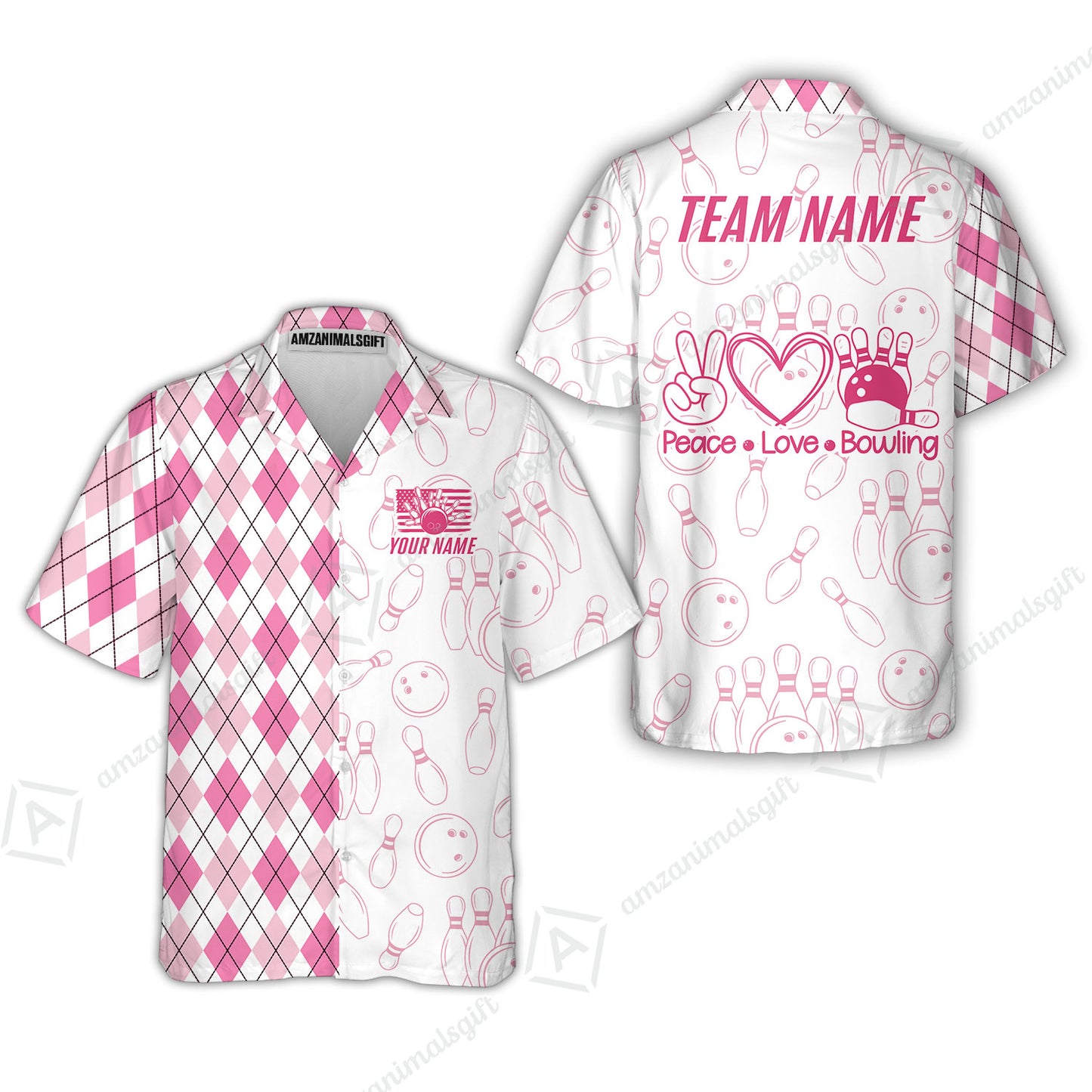 Custom Women Polo Shirt, Argyle Bowling Peace Love, Custom Bowling Women Polo Team Shirt For Players With Name & Team Name