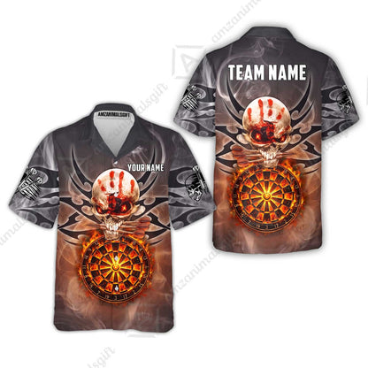 Custom Darts Jersey Polo Shirt, Glowing Fire Skull Tribal, Custom Dart Jersey Team Shirt For Players With Name & Team Name