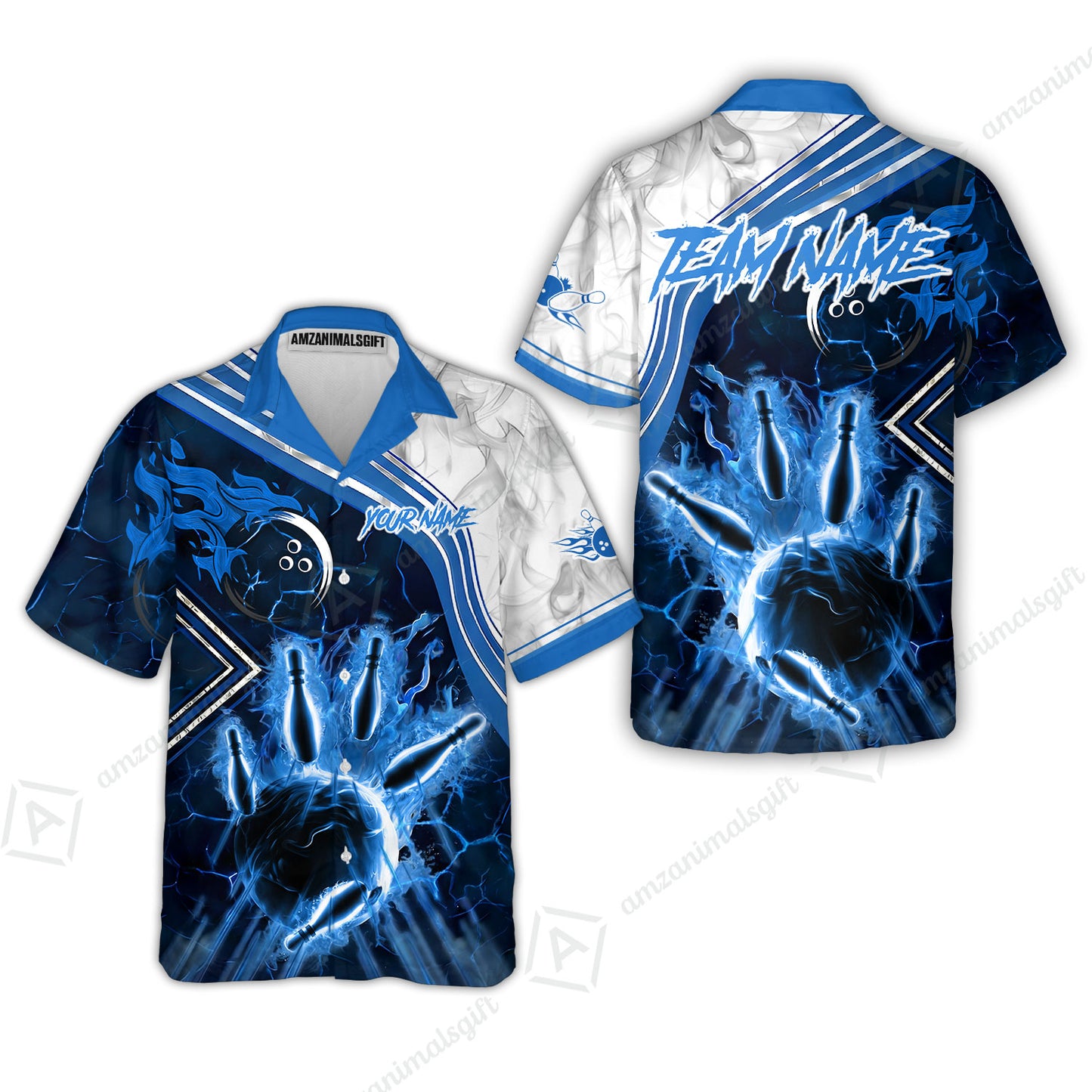 Customized Bowling Unisex Polo Shirt, Fire & Smoke Bowling Pins, Bowling Uniform - Personalized Name And Team Name