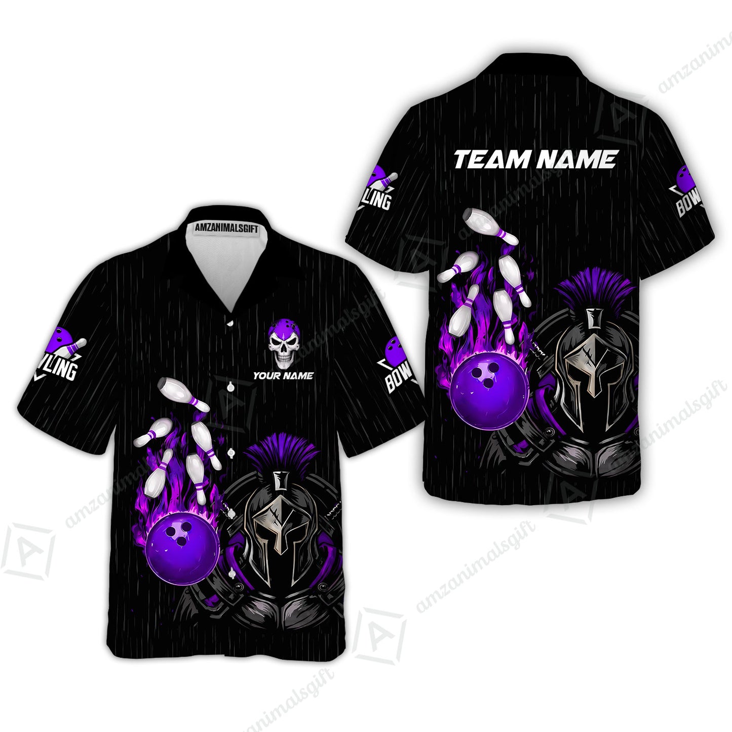 Custom Bowling Jersey Polo Shirt, Fire Bowling Knight Rain Skull Logo, Personalize Name & Team Name