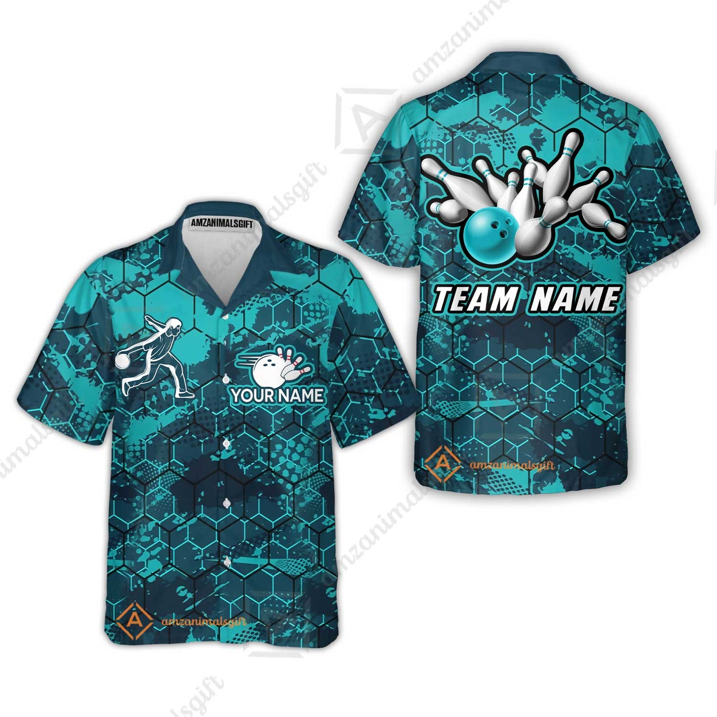 Custom Turquoise Bowling Team Jersey Shirts, Bowling Team Uniforms Jerseys, Personalized Name And Team Name