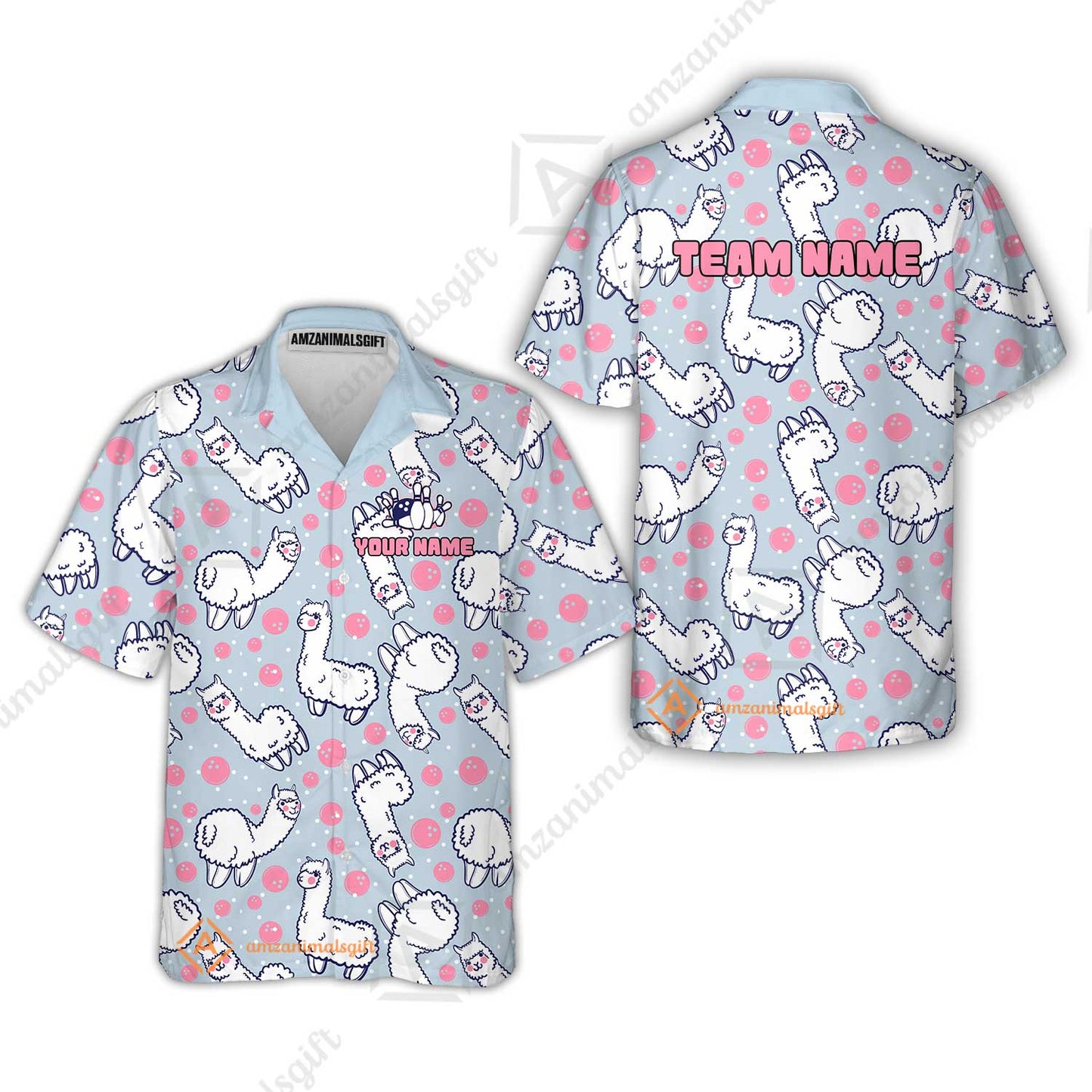 Custom Bowling Jersey Polo Shirt, Cute Alpaca Pattern Bowling Custom Bowling Jersey Team Shirt With Name & Team Name