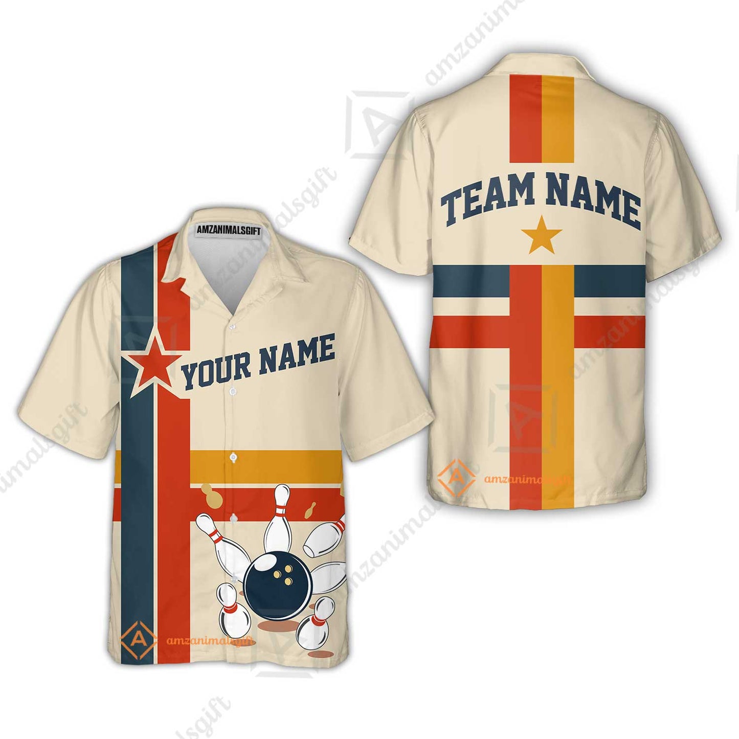 Customized Bowling Hawaiian Shirt, Vintage Americana Bowling Style Hawaiian Shirt For Bowling Team, Bowlers