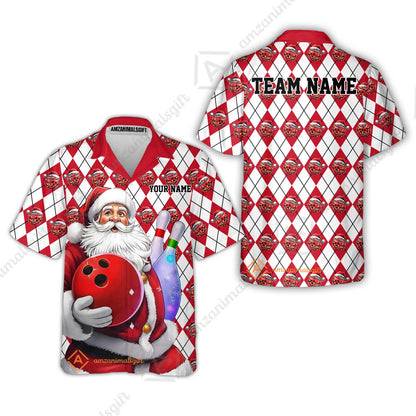 Bowling Argyle Pattern - Custom Christmas Santa Bowling Team Jerseys Polo Shirts, Personalized Christmas Bowling uniforms