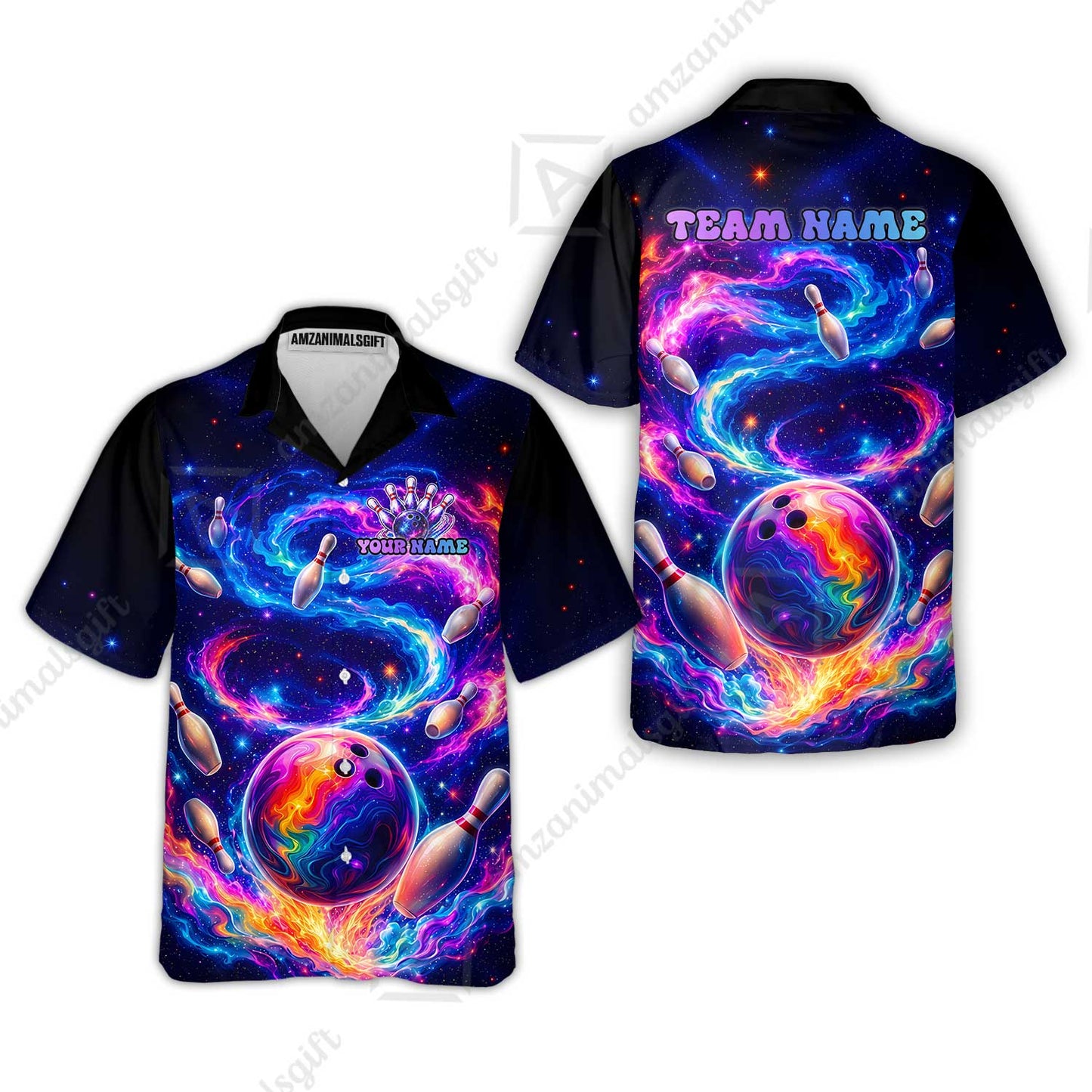 Custom Bowling Jersey Polo Shirt, Galaxy Bowling World, Personalized Name And Team Name